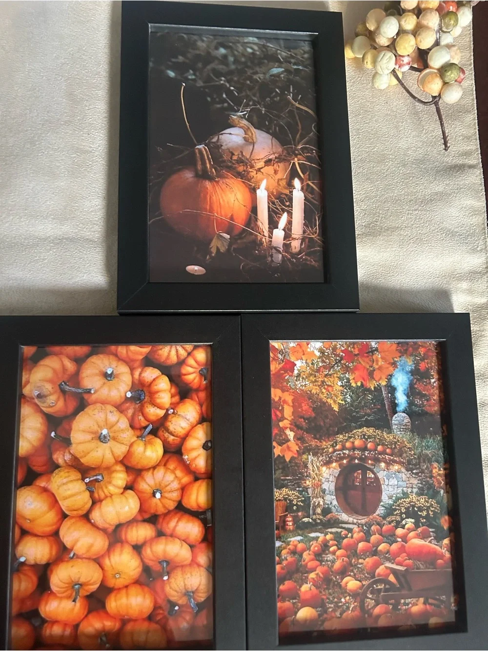 Autumn Pumpkin Wall Art Set - Black Frames 4x6